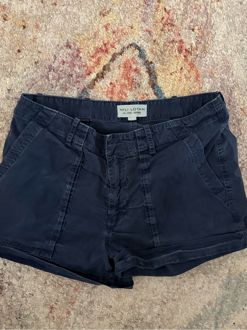 Nili Lotan Dark Navy High-Rise Cotton Shorts Size 8